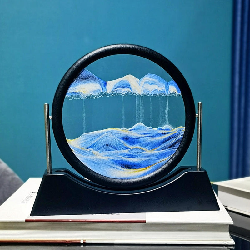 12" 3D Sand Art - Round Glass Ocean Sandscape Decor.