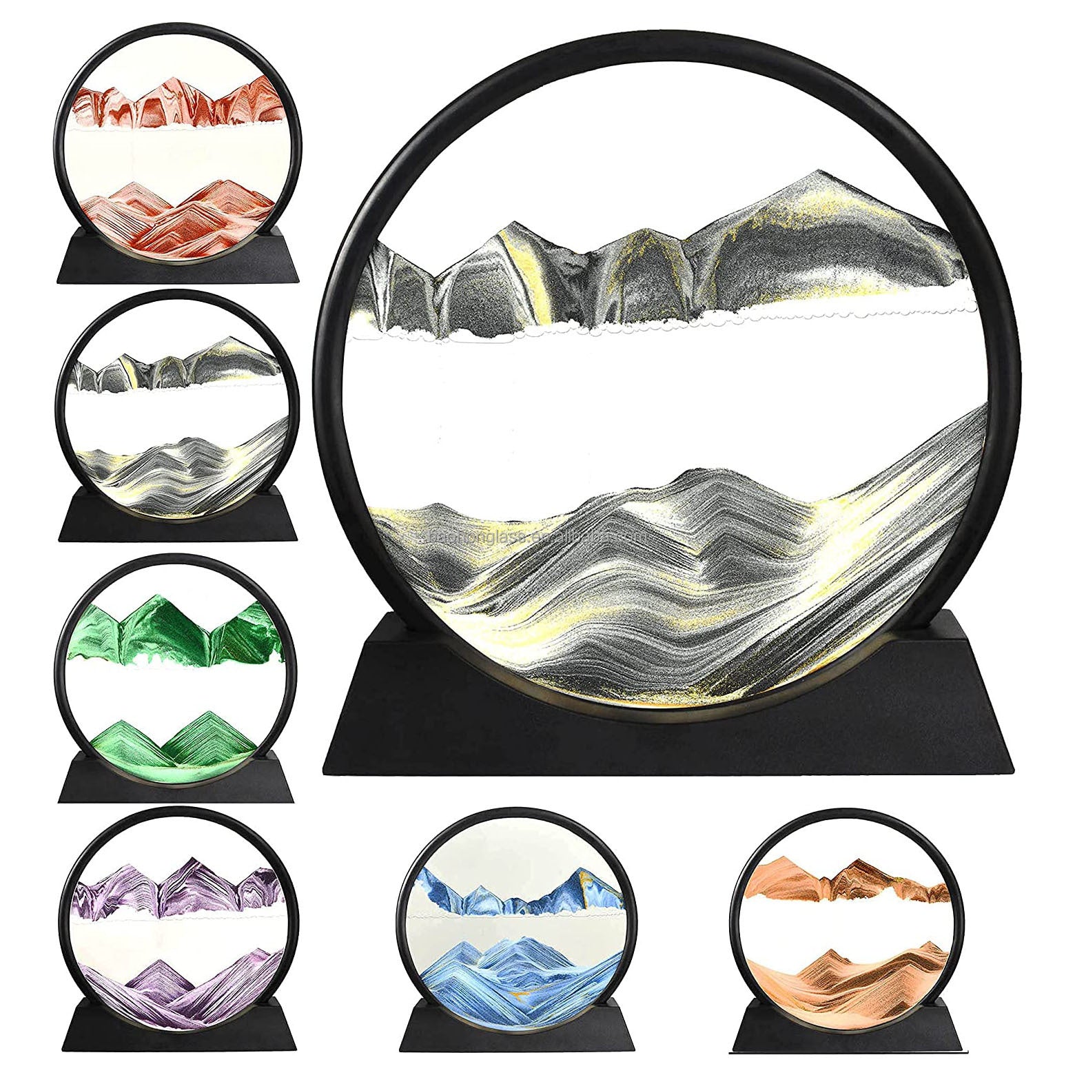 7" 3D Sand Art - Round Glass Ocean Sandscape Decor.